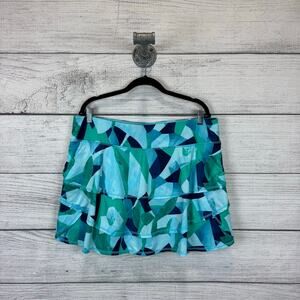 Ideology Plus Size Blue Green Tie Dye Ruffle Active Skort Size 1X